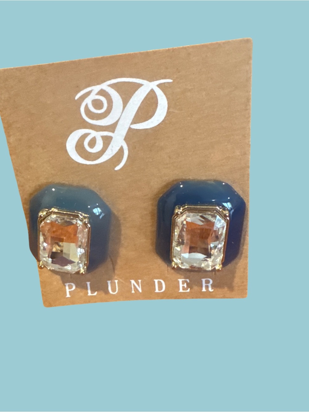 Plunder Deep Blue Gold-Trim Crystal Stud Earrings